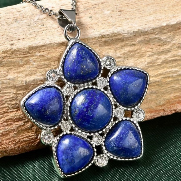 Lapis Lazuli and Austrian Crystal Star Pendant 20” Necklace - Picture 7 of 8